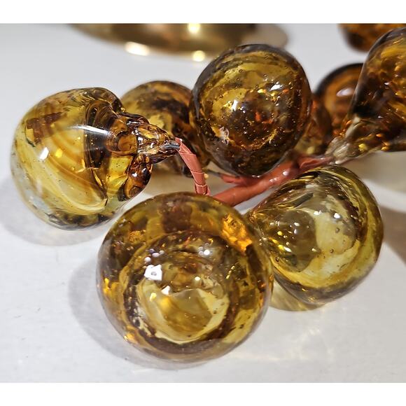 Vintage Handblown Amber Murano Glass Grapes Cluster Leaf MCM Decorative Glass - Picture 5 of 14